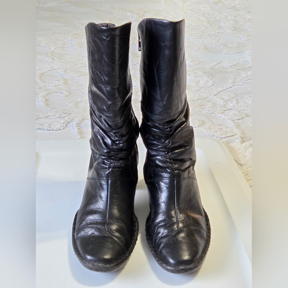 Josef Siebel Black Slouchy Creased Leather Mid Calf Boots Sz 38(7-7.5) Boho chic - Picture 2 of 14
